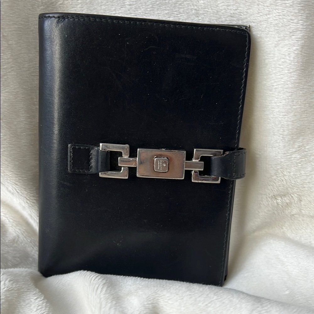Authentic Gucci Black Leather Passport Wallet with Silver Accents